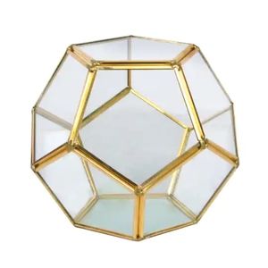 Set of 4 Gold Octagon Glass Terrarium